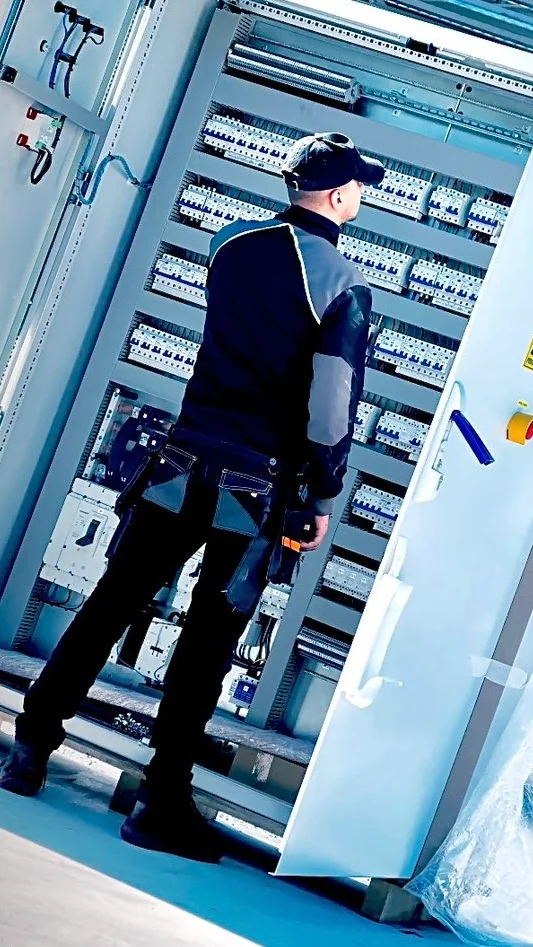Electrician lucrând la un tablou general